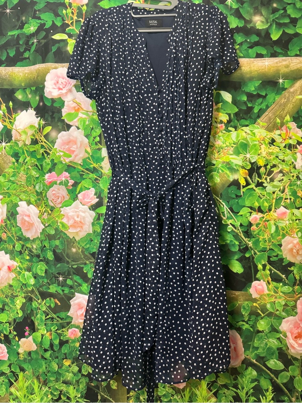 MSK Navy Polka Dot Wrap-Style Midi Dress